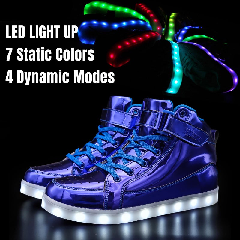 IGxx Men Light Up Shoes LED Women Lights High Top Fashion Sneakers Lighted Glowing Sparkly Disco Shiny Sequin Boots Blue 5 - Image 3